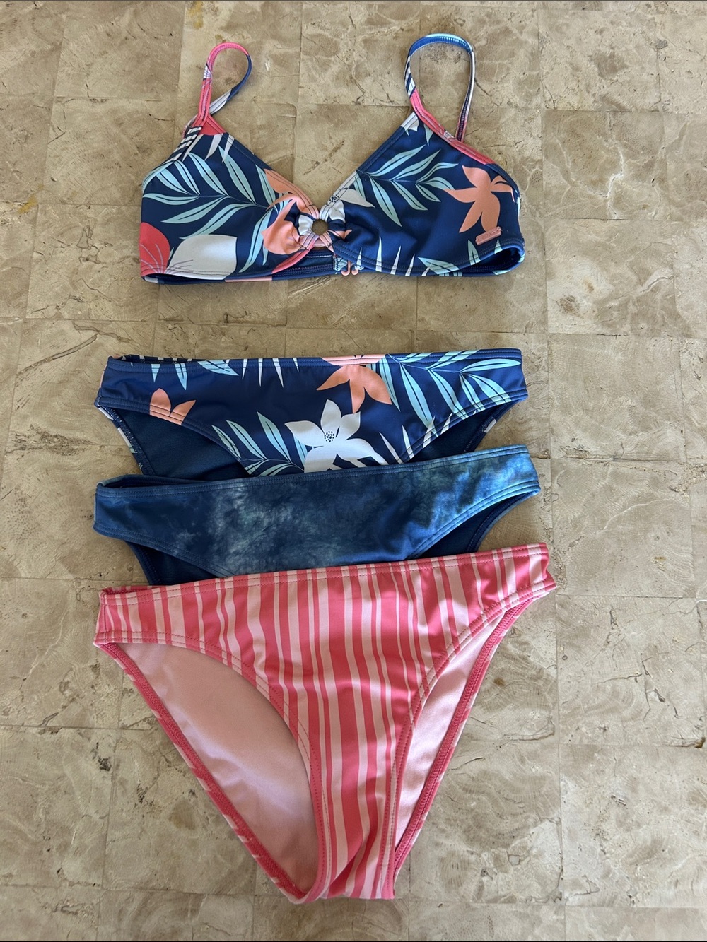 Bundle Roxy Girls Swim Set 4-Piece Mix & Match Bikini Top & 3 Bottoms Size 12